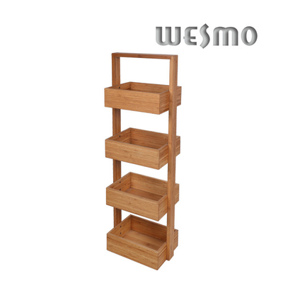 Natural Color 4 Tiered Bamboo Bathroom Shelf with Wheels 30 * 24 * 91.5cm